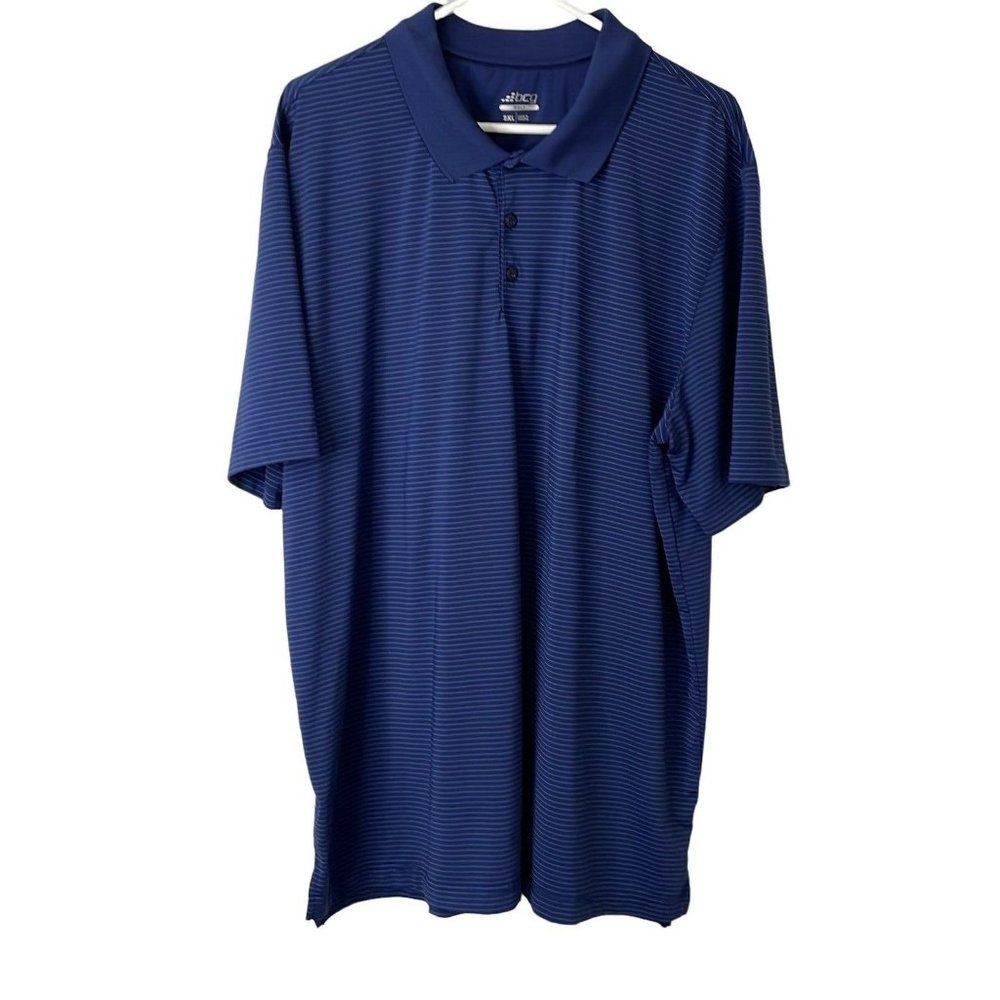 BCG Golf Mens Blue Striped Short Sleeves Casual Collared Polo T Shirt Size 2XL